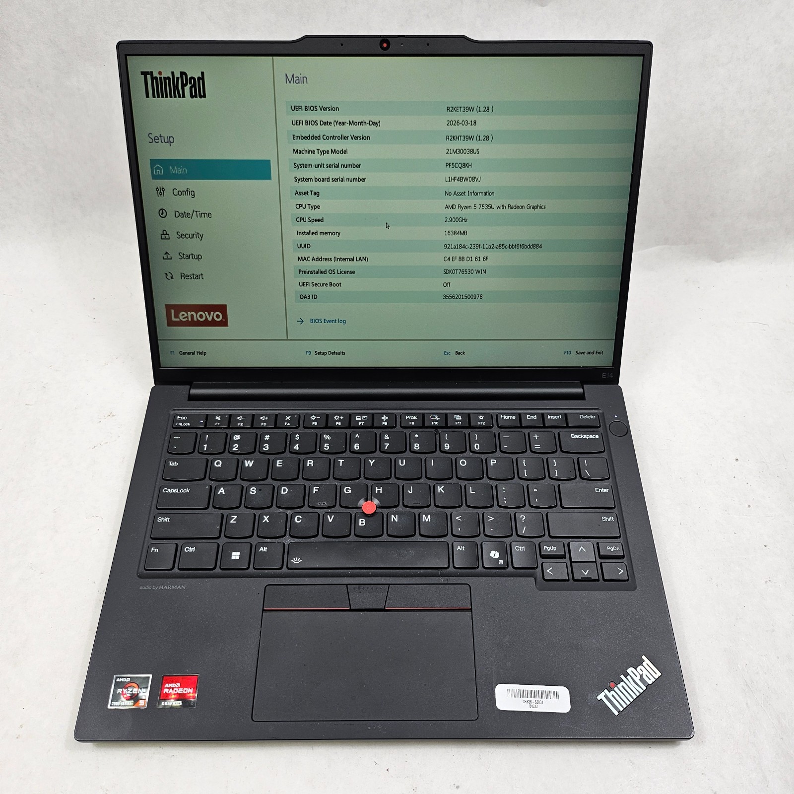 Lenovo ThinkPad E14 Gen 6 14″ Ryzen 5 7535U (6-Core) 16GB DDR5 No SSD