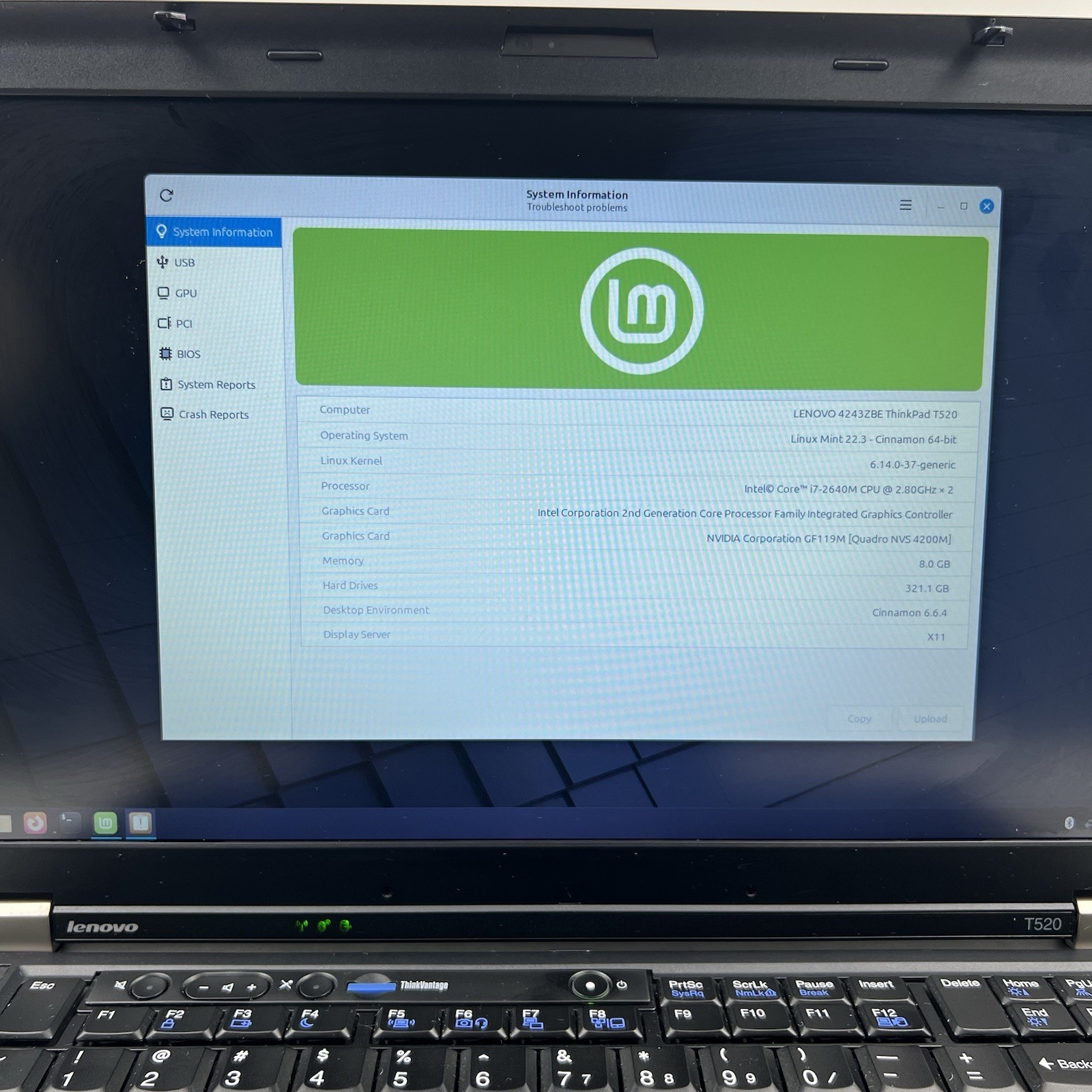 Lenovo ThinkPad T520 Intel i7-2640M 8GB 320GB HDD Linux Mint OS w/ Charger|ELP99