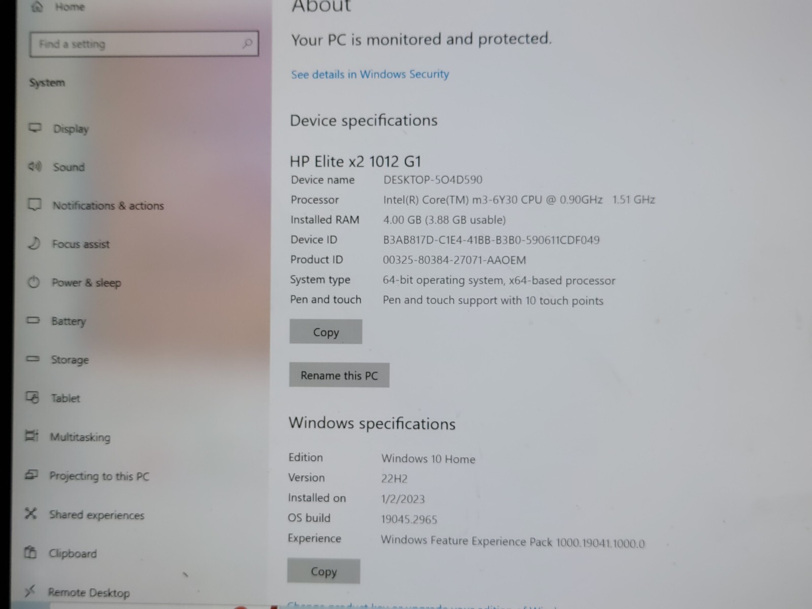hp elite x2 1012 g1 tablet intel Core m3 6Y30 – 4 GB RAM – 128 GB SSD