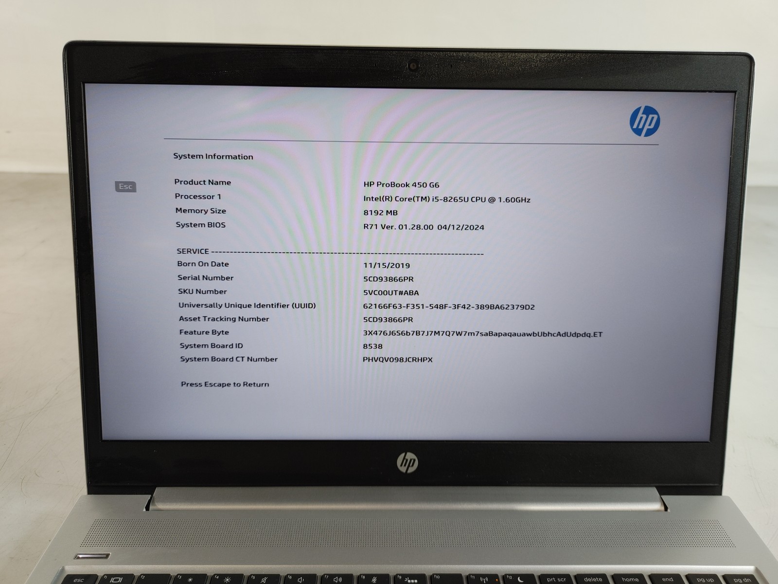 HP ProBook 450 G6 Core i5-8265U 1.60 GHz 8 GB DDR4 No HDD