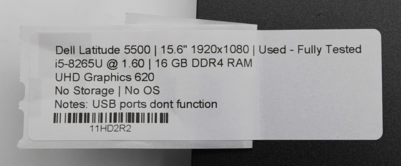 Dell Latitude 5500 i5-8265U@1.6GHz 16GB DDR4 NO STORAGE OR OS *USED/TESTED* READ