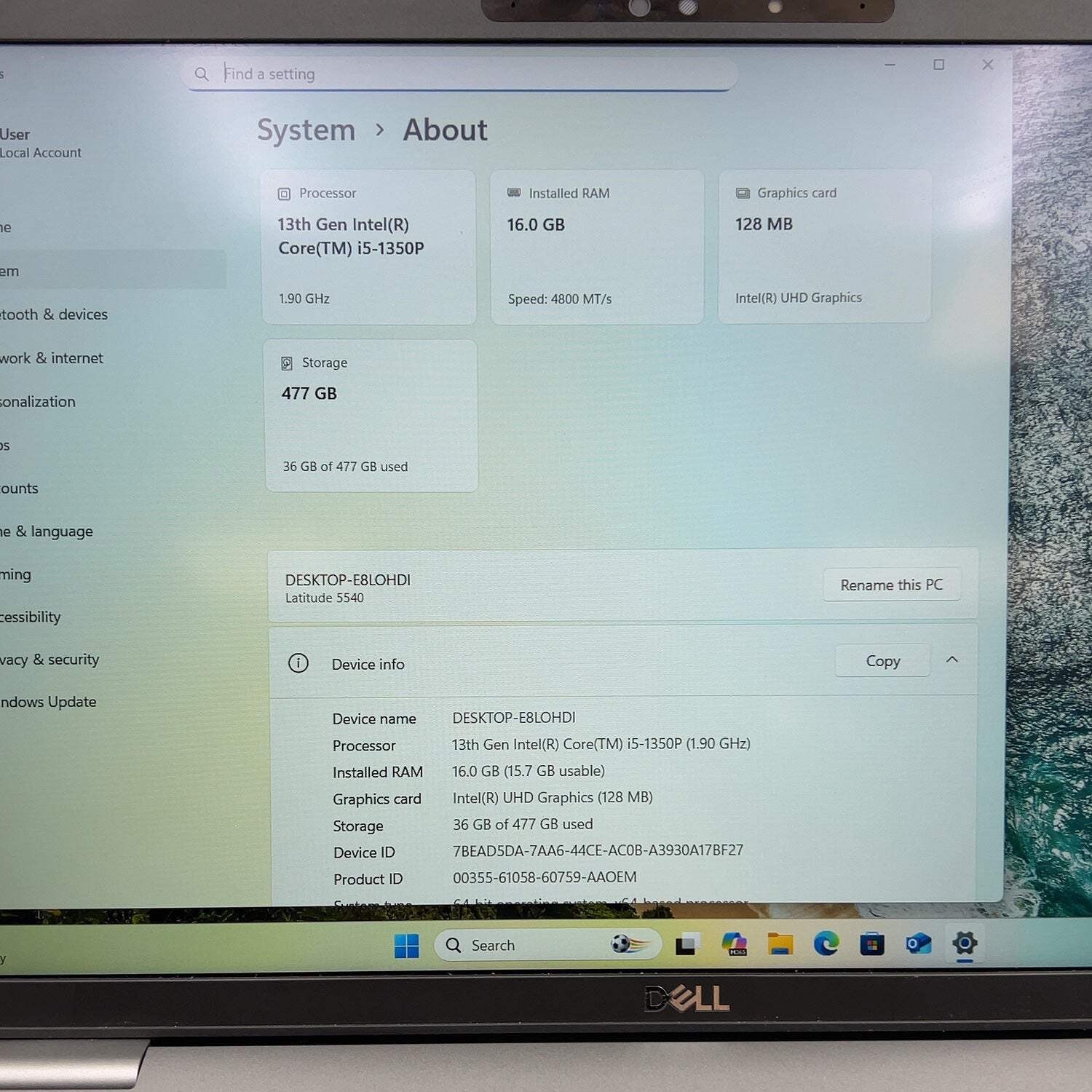 Dell Latitude 5540 15.6″ i5-1350P 1.9GHz 16GB RAM 512GB SSD