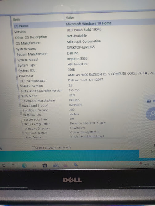 DELL INSPIRON 15 5565 AMD A9 500GB SSD 16 GB RAM WINDOWS 10 LAPTOP