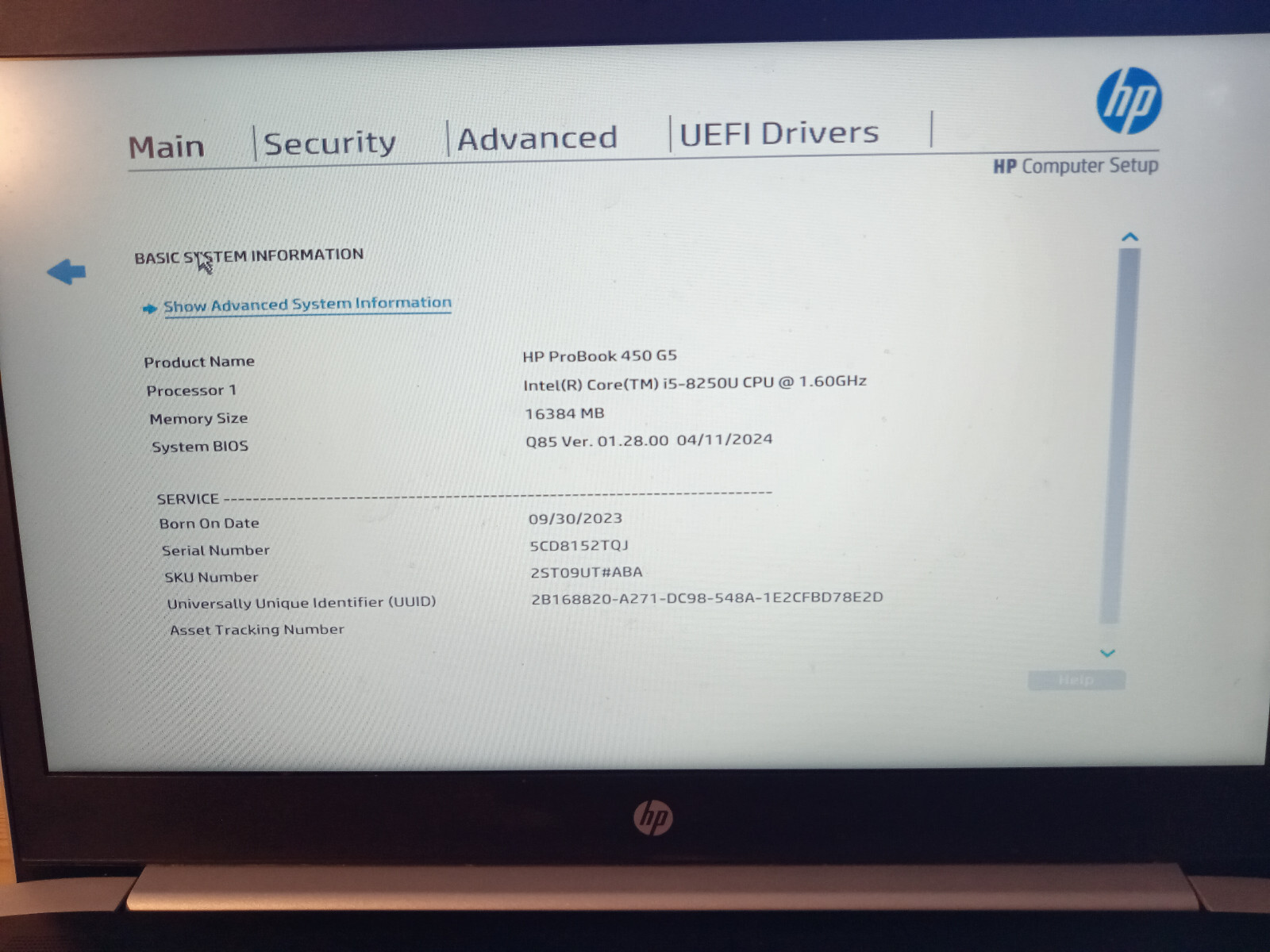 HP Probook 450 G5 i5 8250U 1.6 GHz, 16 GB RAM, 256 GB SSD, Win. 11 Pro.