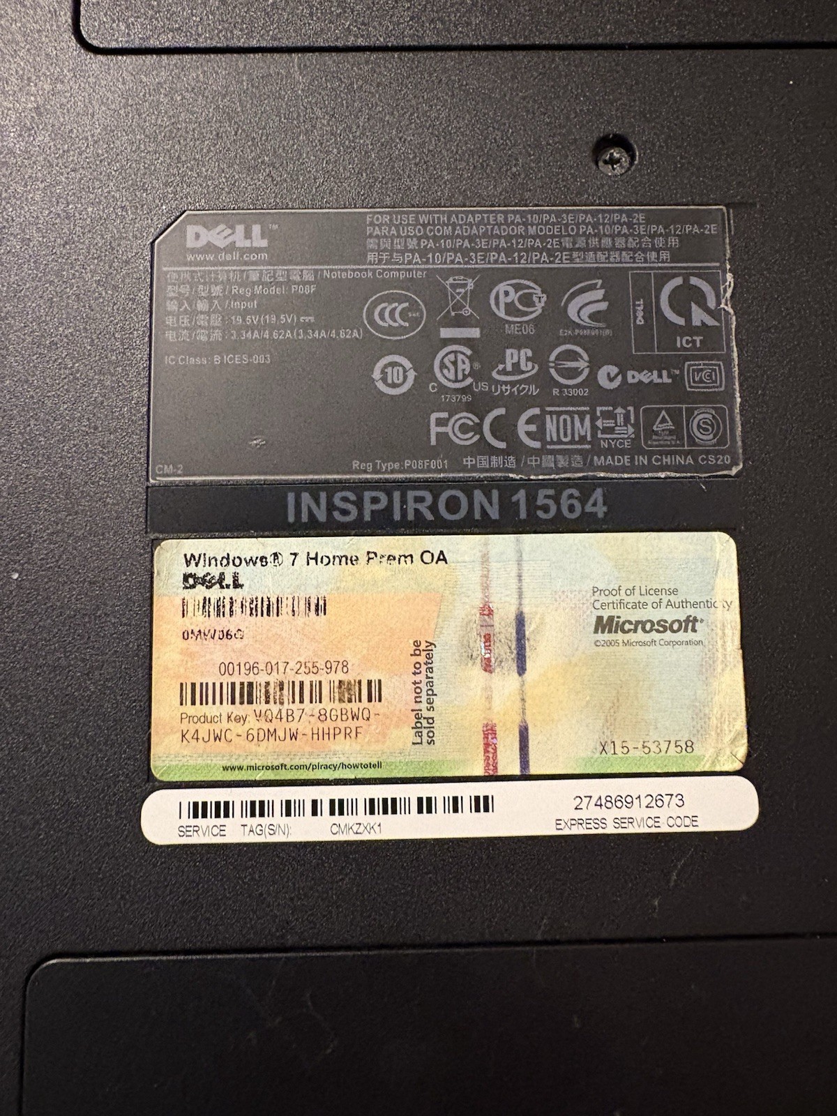 Dell Inspiron 1564 Laptop Intel I3-M330