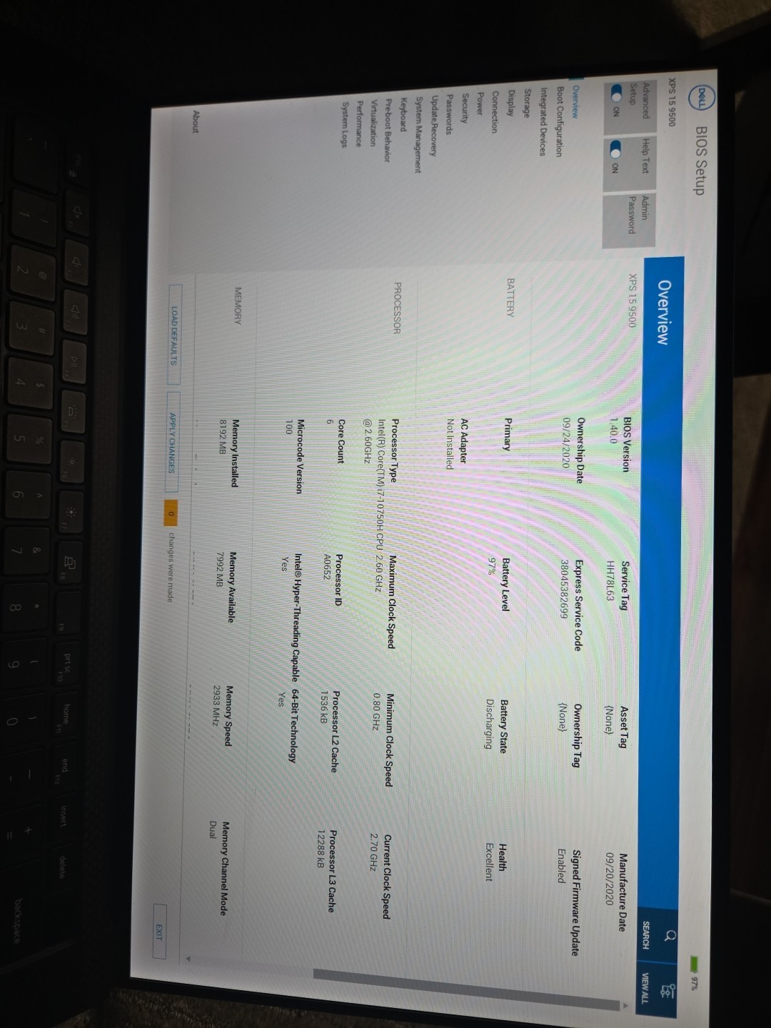 Dell XPS 15 9500 Intel i7-10750H 2.60Ghz 8GB RAM 240gb, GTX 1650 Ti