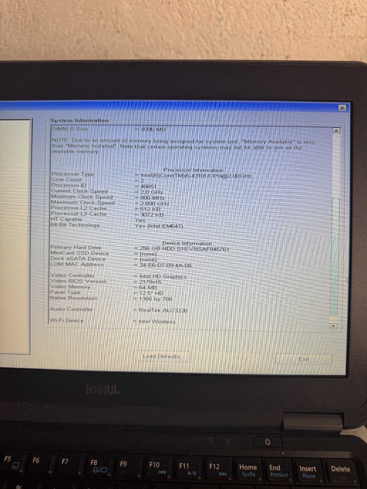 Dell Latitude E7240 Core I5-4310 8GB RAM Laptop For Parts/Repair # 5397