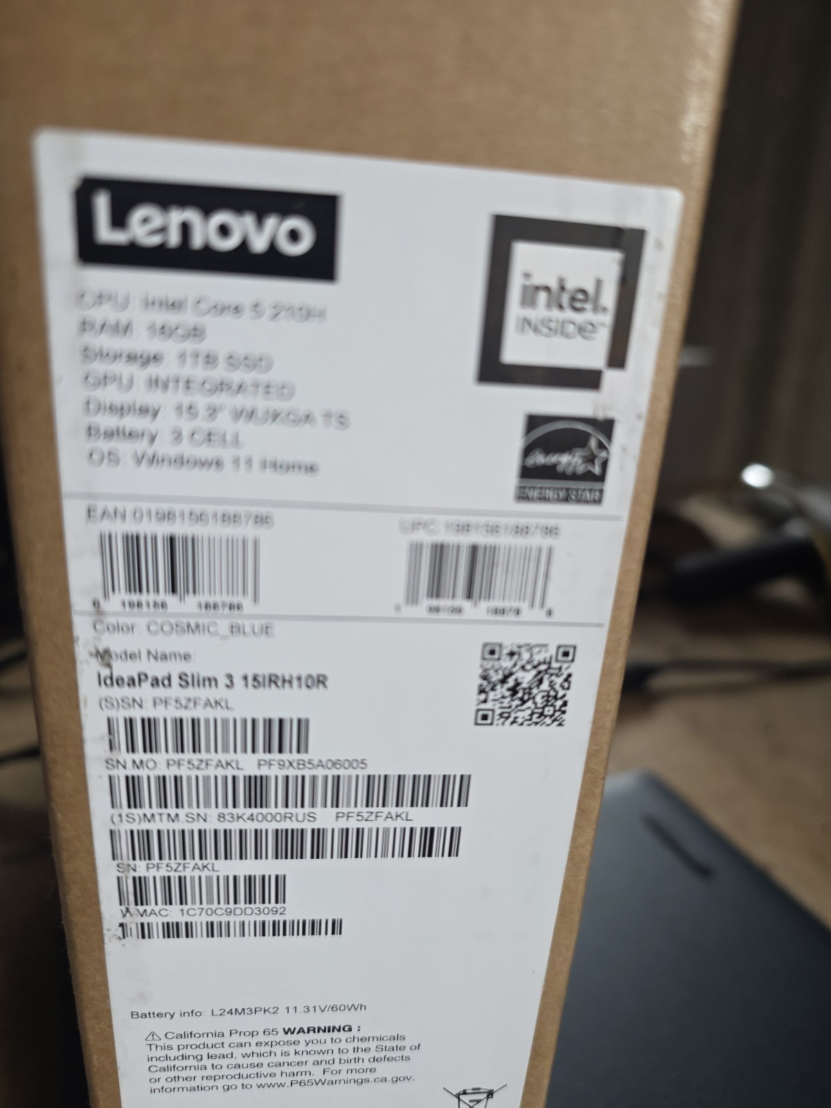 Lenovo IdeaPad Slim 3 15IRH10R 15.3″ FHD+ Touch Core 5 210H 16GB 1TB SSD Box