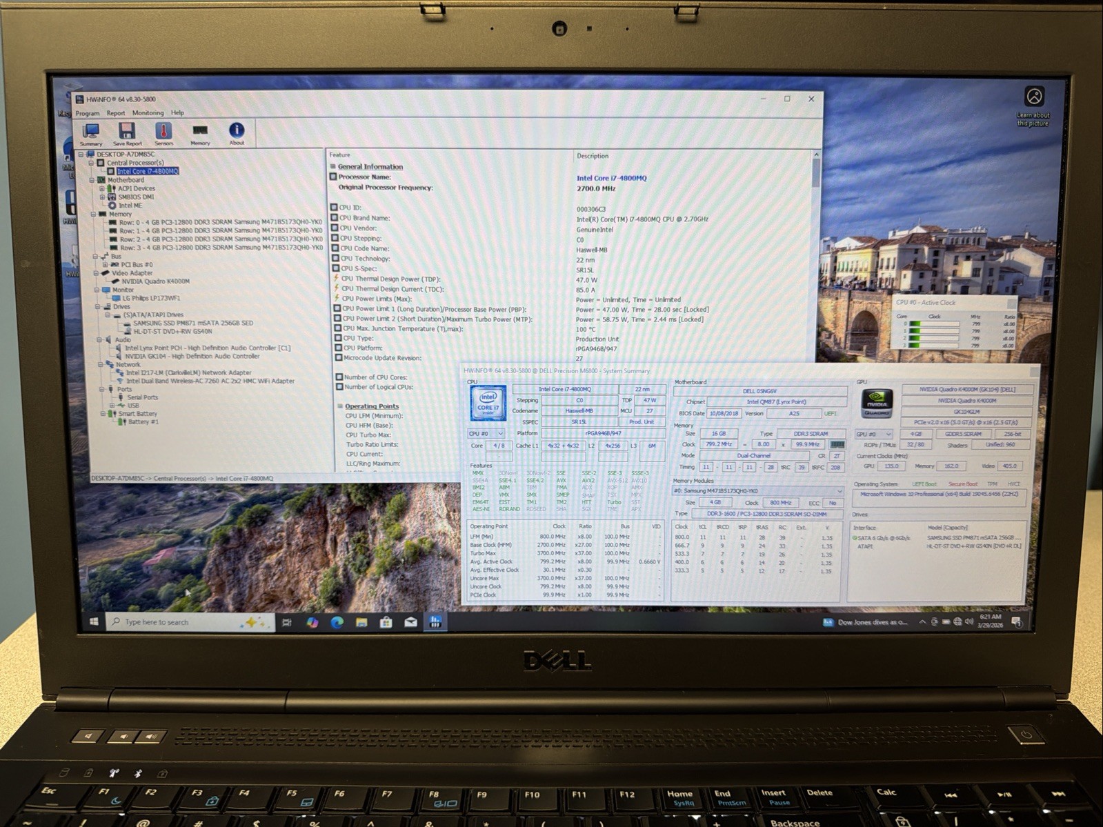 Dell Precision M6800 Quad Core i7-4800QM 2.7GHz 16GB 256GB SSD NVidia K4000M