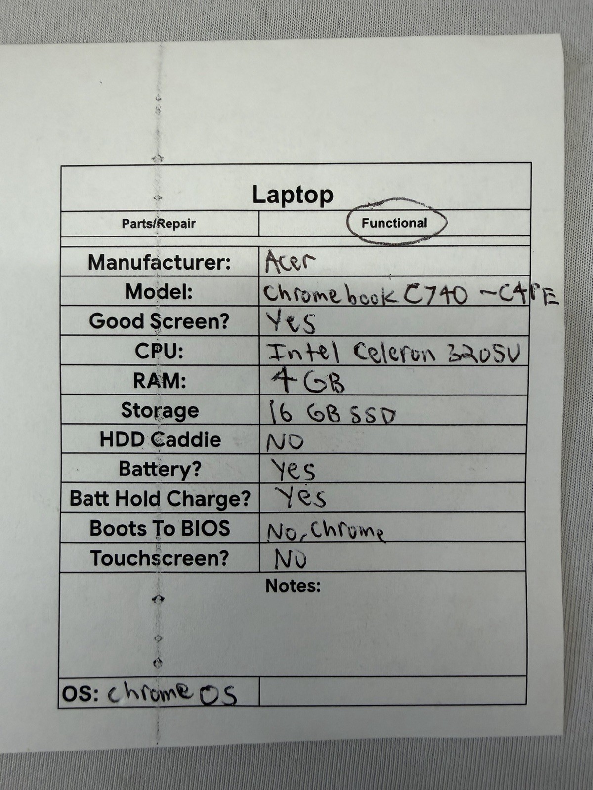 Acer Chromebook C740-C4PE Laptop – Good Screen – Intel Celeron 3205U – Read Des