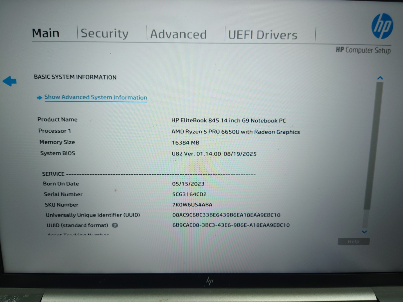 HP EliteBook 845 G9 14″ WUXGA Touch Ryzen 5 6650U 16GB RAM 256GB SSD No OS