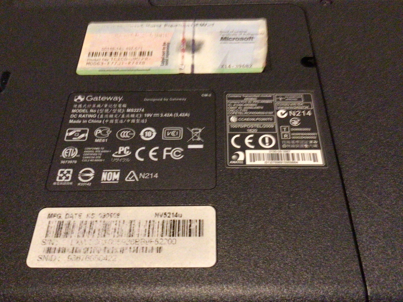 15.6” Gateway MS2274 AMD Athlon 64 X2 Scraps/Salvage