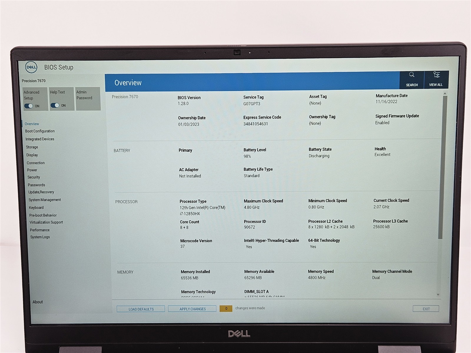 Dell Precision 7670 P114F i7-12850HX RTX A1000 64GB 1TB 16″
