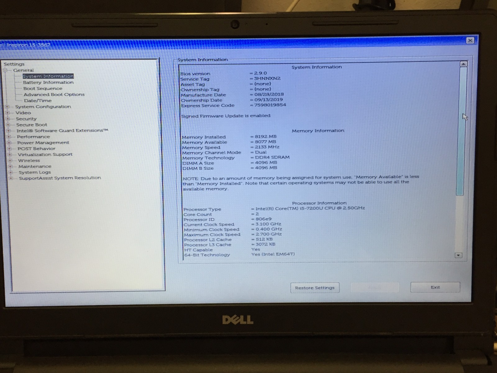 Dell Inspiron 15 3567 15.6″ Touch i5-7200U 2.50GHz 8GB RAM 512GB SSD No AC Read