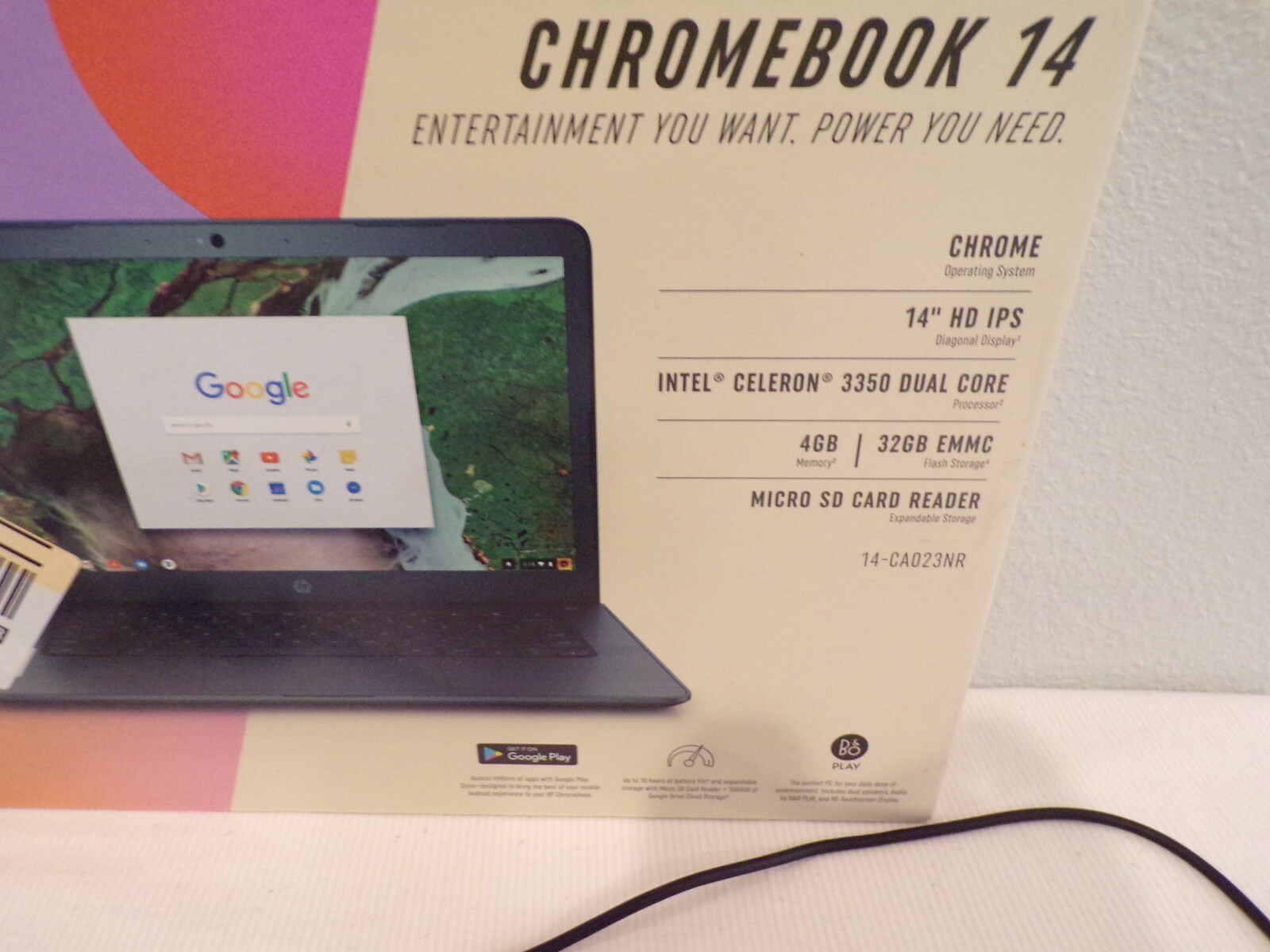 HP 14-ca023nr 14 inch 32GB, Intel Celeron 3350 Dual, 1.10GHz, 4GB Chromebook