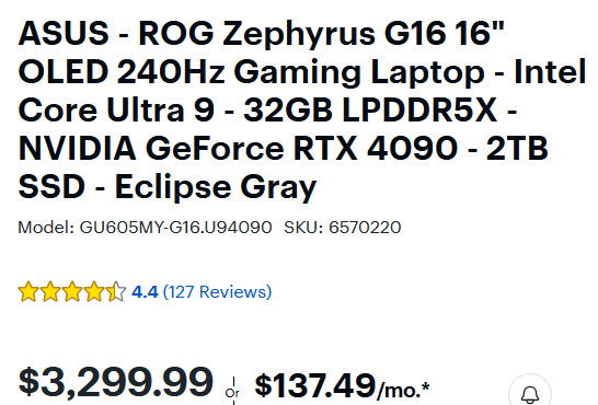 ASUS – ROG Zephyrus G16 16″ OLED 240Hz Gaming Laptop – Intel Core Ultra 9 – 32GB