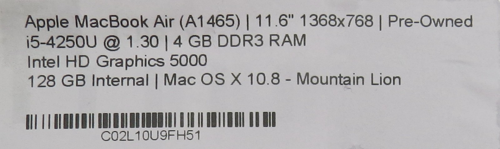 2013 MacBook Air 11″ A1465 i5-4250U @ 1.3 GHz 4GB RAM 128GB SSD macOS X