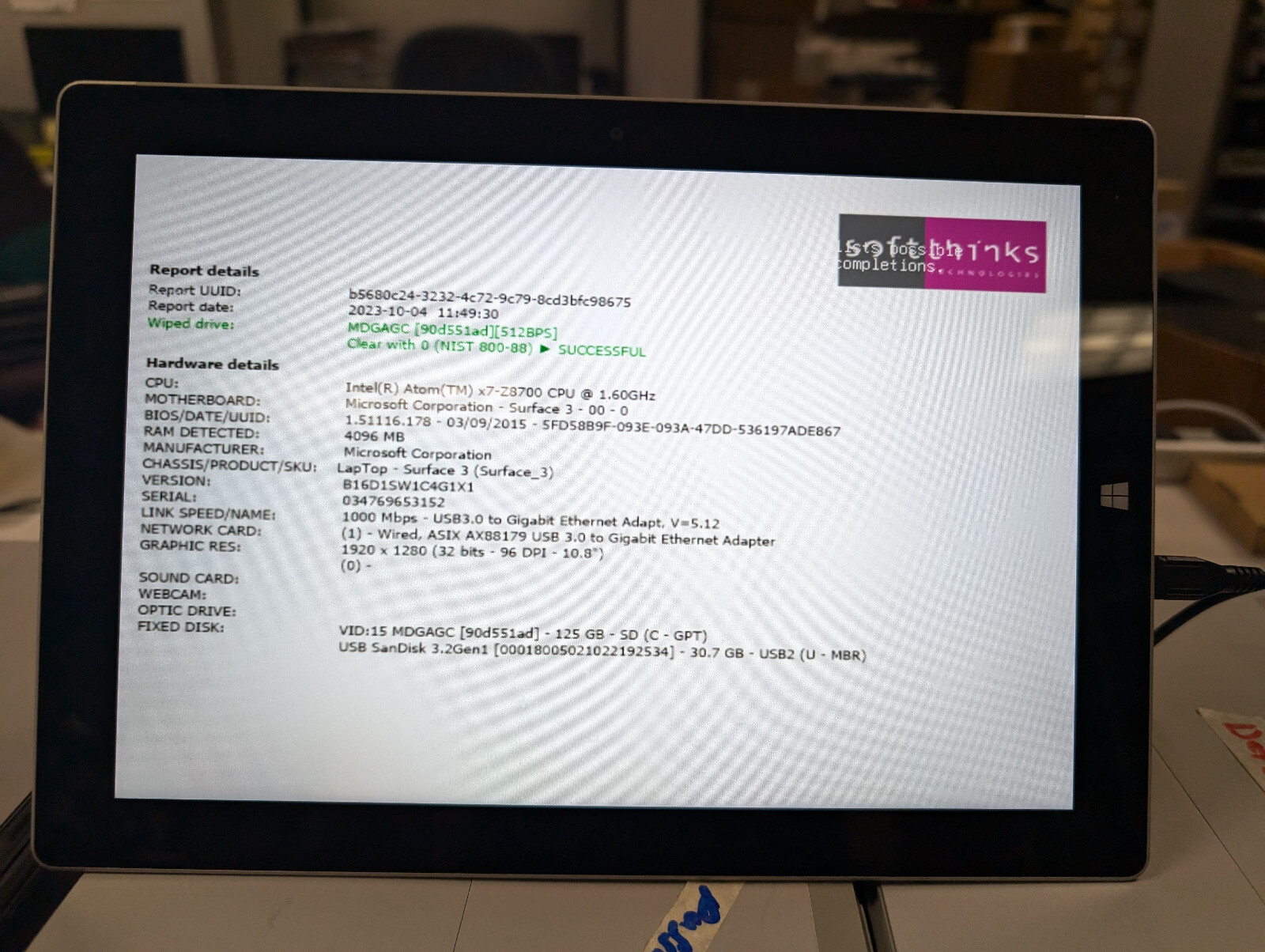 Lot of 42 MICROSOFT SURFACE 3 ATOM X7-Z8700 4GB 128GB NO OS Boots to Bios
