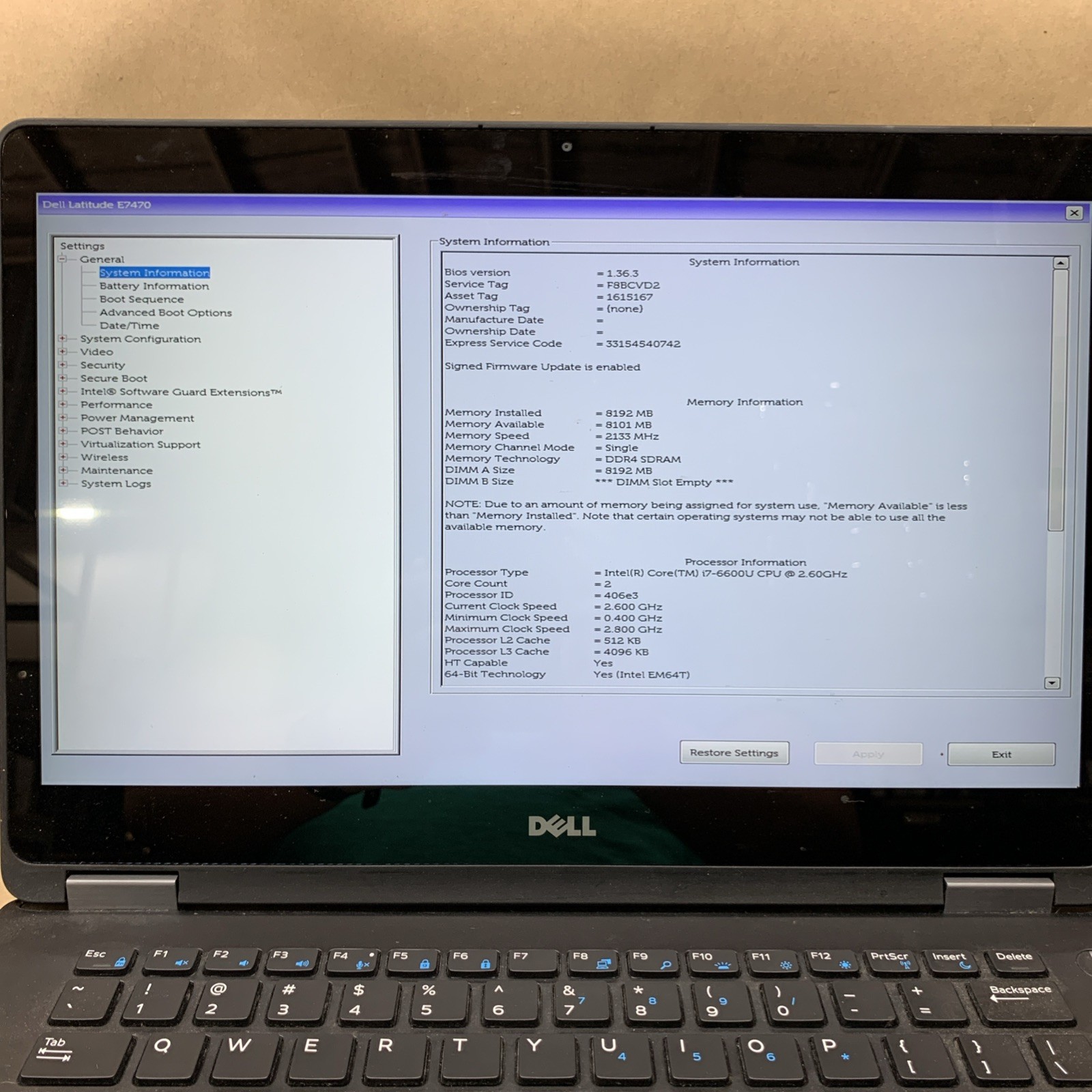 Dell Latitude E7470 Touchscreen 14″ i7-6600U@2.6GHz, 8GB RAM, No SSD, No OS