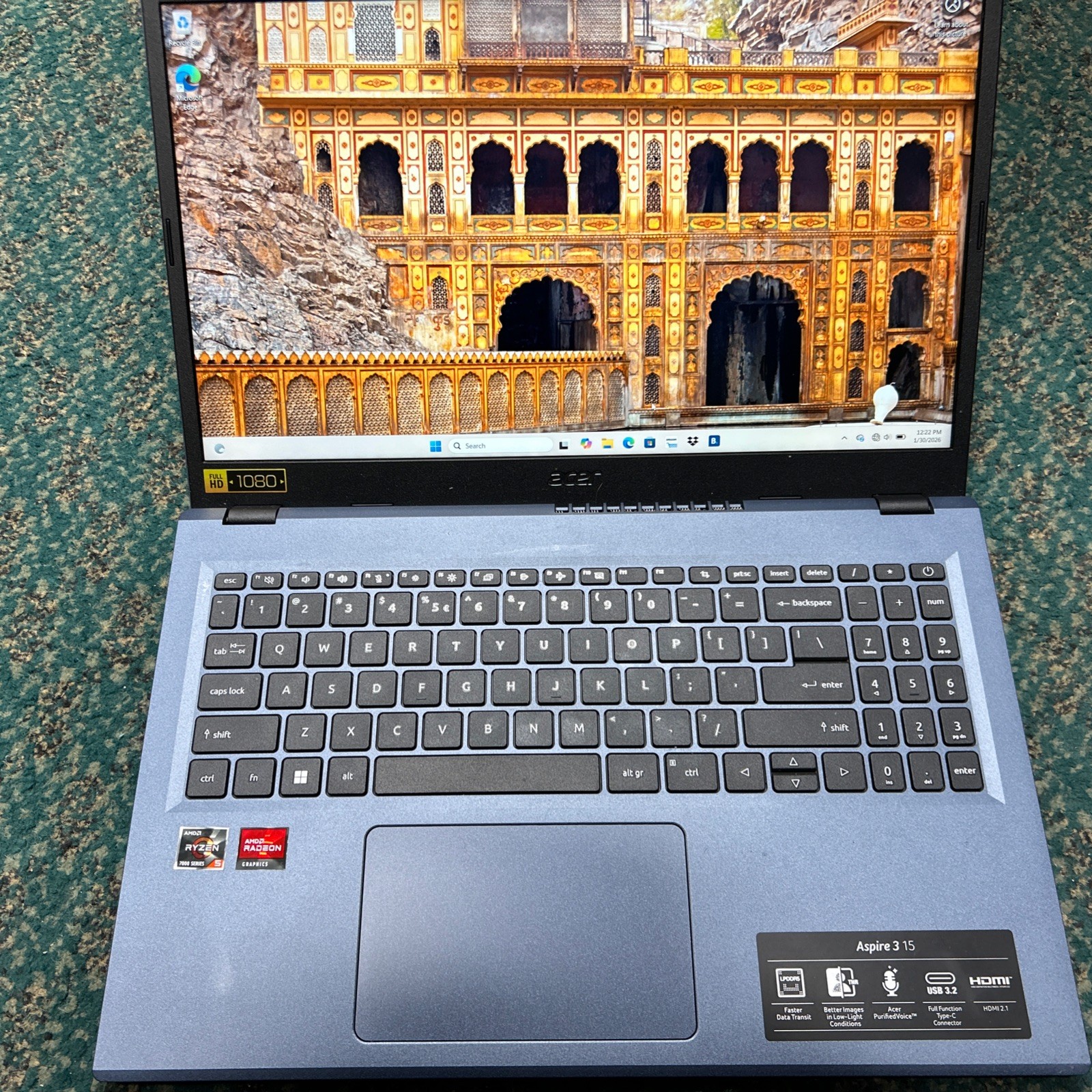 Acer Aspire 3-15.6in Laptop 2.8GHz 16GB 1TB SSD AMD Ryzen5 Touchscreen Free SH