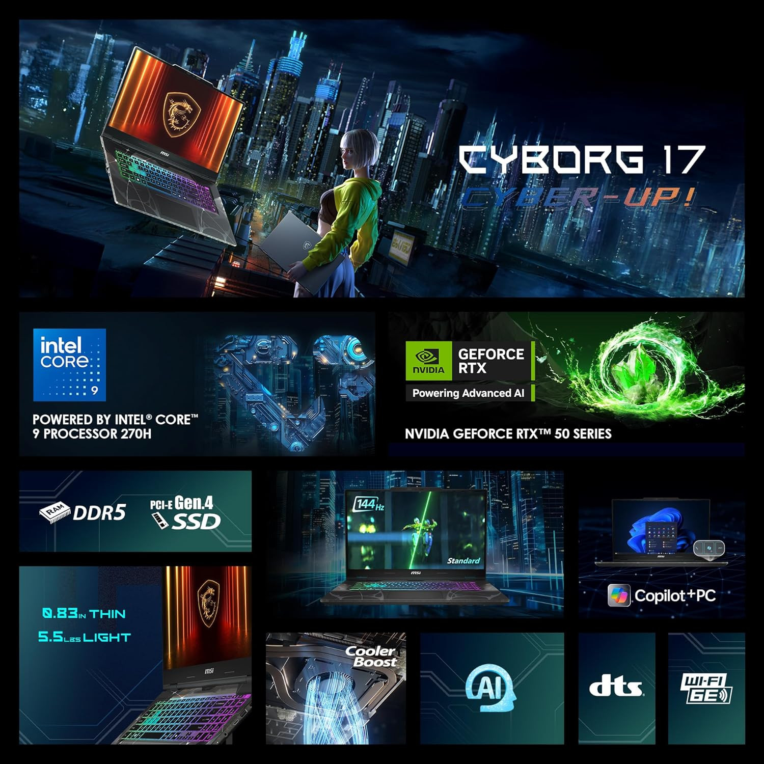 Cyborg 17 17.3″ FHD 144Hz Gaming Laptop: Intel Core 7-240H, NVIDIA Geforce RTX 5