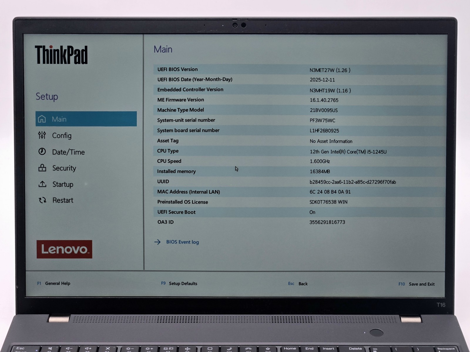 Lenovo ThinkPad T16 Gen 1 16″ FHD+ Touch I5-1245U 512GB 16GB W11P FPR Warranty