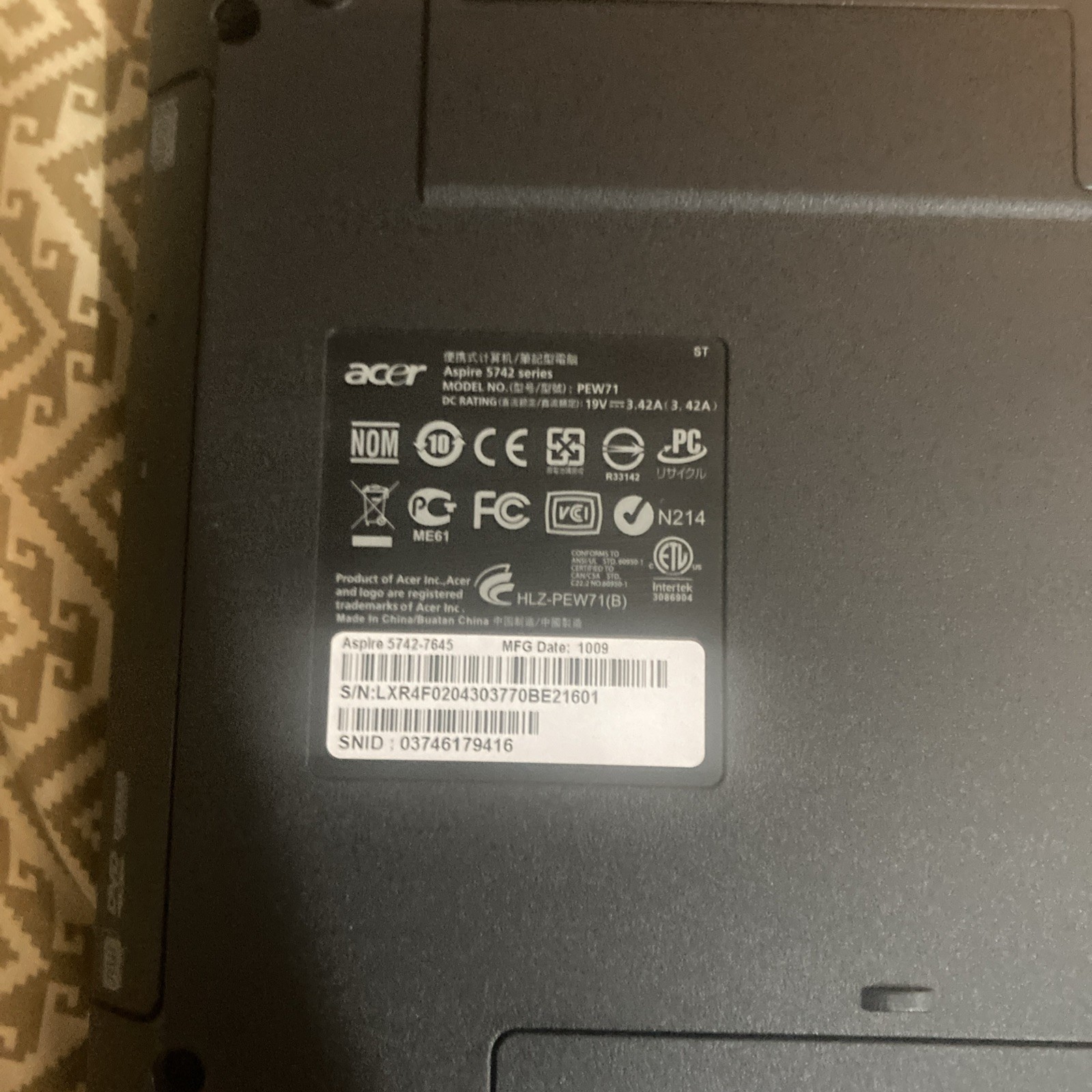 ACER Aspire 5742 Series PEW71 ( WORKS )