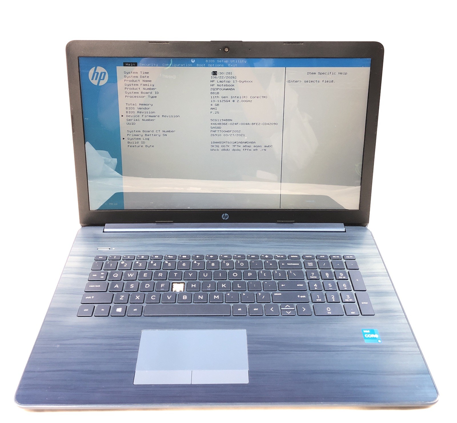 HP Laptop 17-by4xx, Intel Core i3-1125G4 @2.00Ghz, 4GB RAM, NO SSD/OS, Tested!