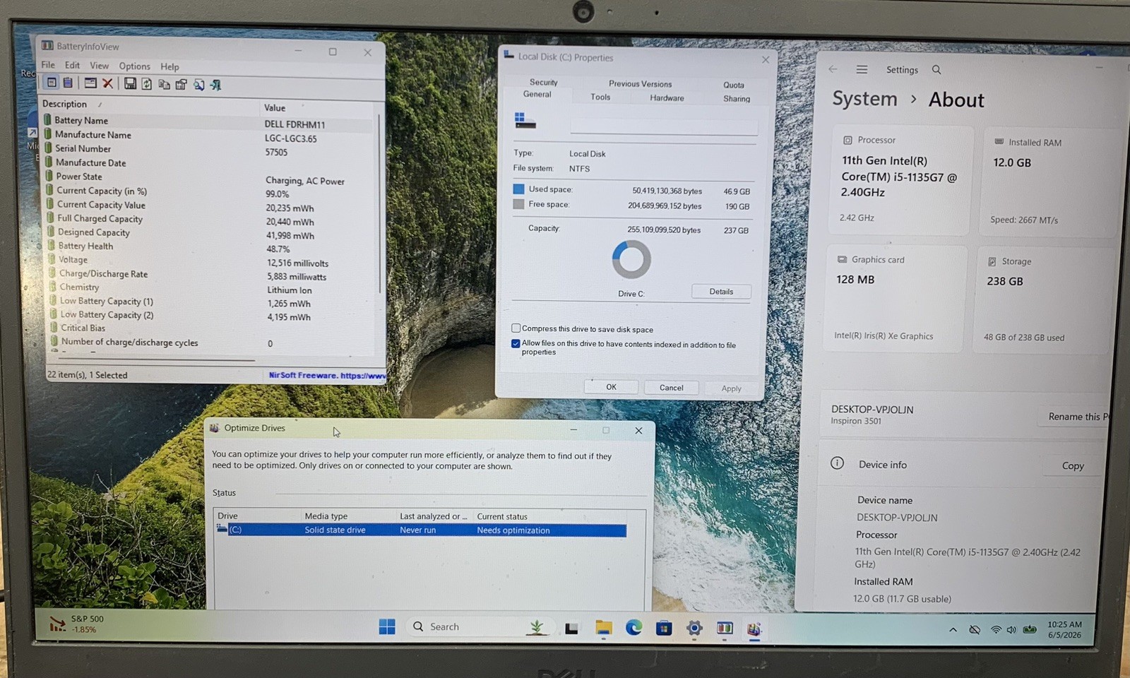 DELL INSPIRON 3501 15.6″ Intel Core i5-1135G7@2.4GHZ 12GB RAM 256GB SSD WIN 11P