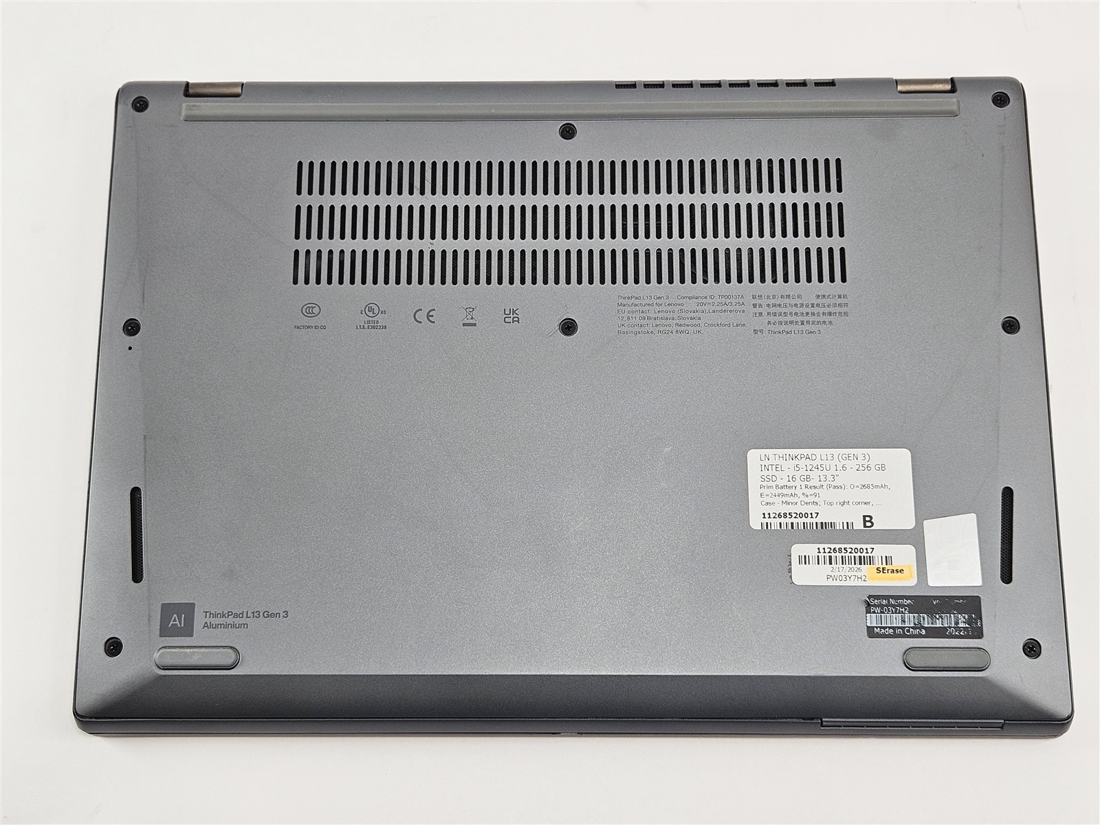 ThinkPad 13.3″ L13 Gen 3 Lenovo i5-1245U 256GB SSD 16GB RAM No OS