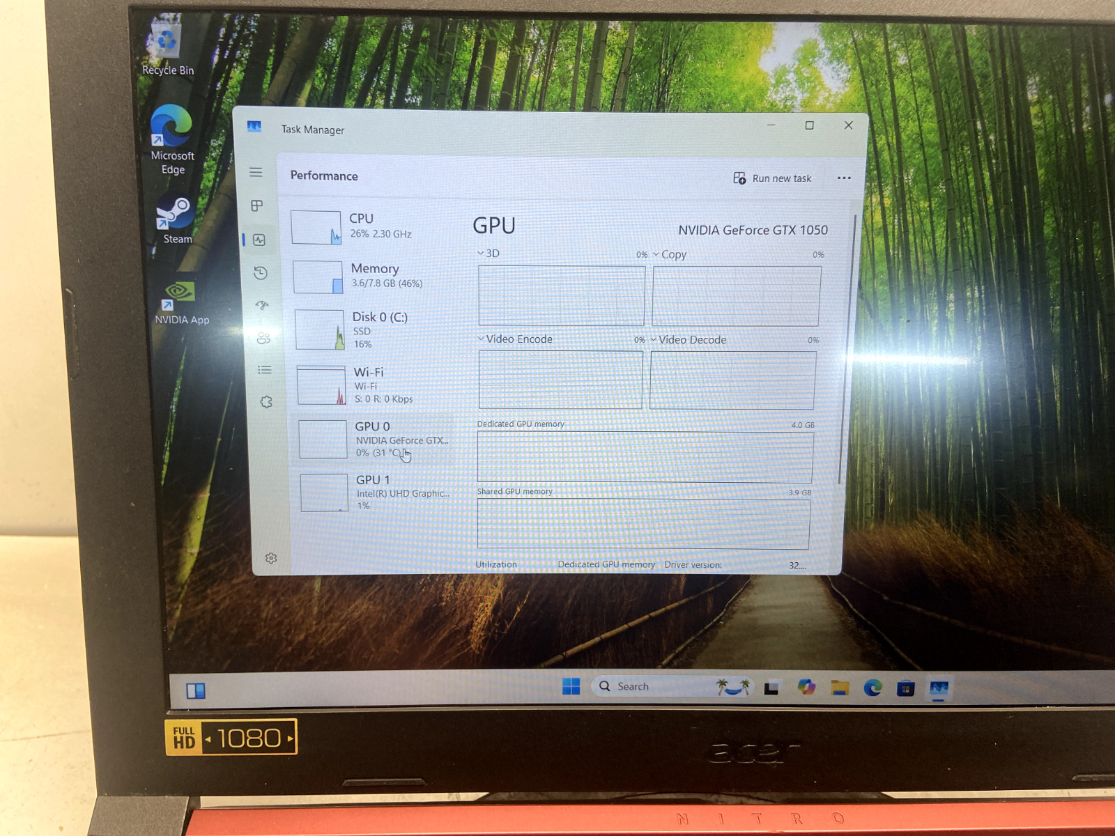 Acer Nitro 5 AN515-53 i5-8300H 2.3GHz 8GB 240GB SSD Windows 11 GTX 1050 4GB