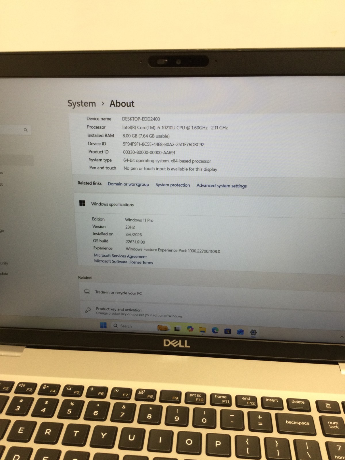 DELL latitude 5510 core i5 10th gen 1.60ghz 1`5.6” 8GB RAM 128GB SSD WIN 11 PRO