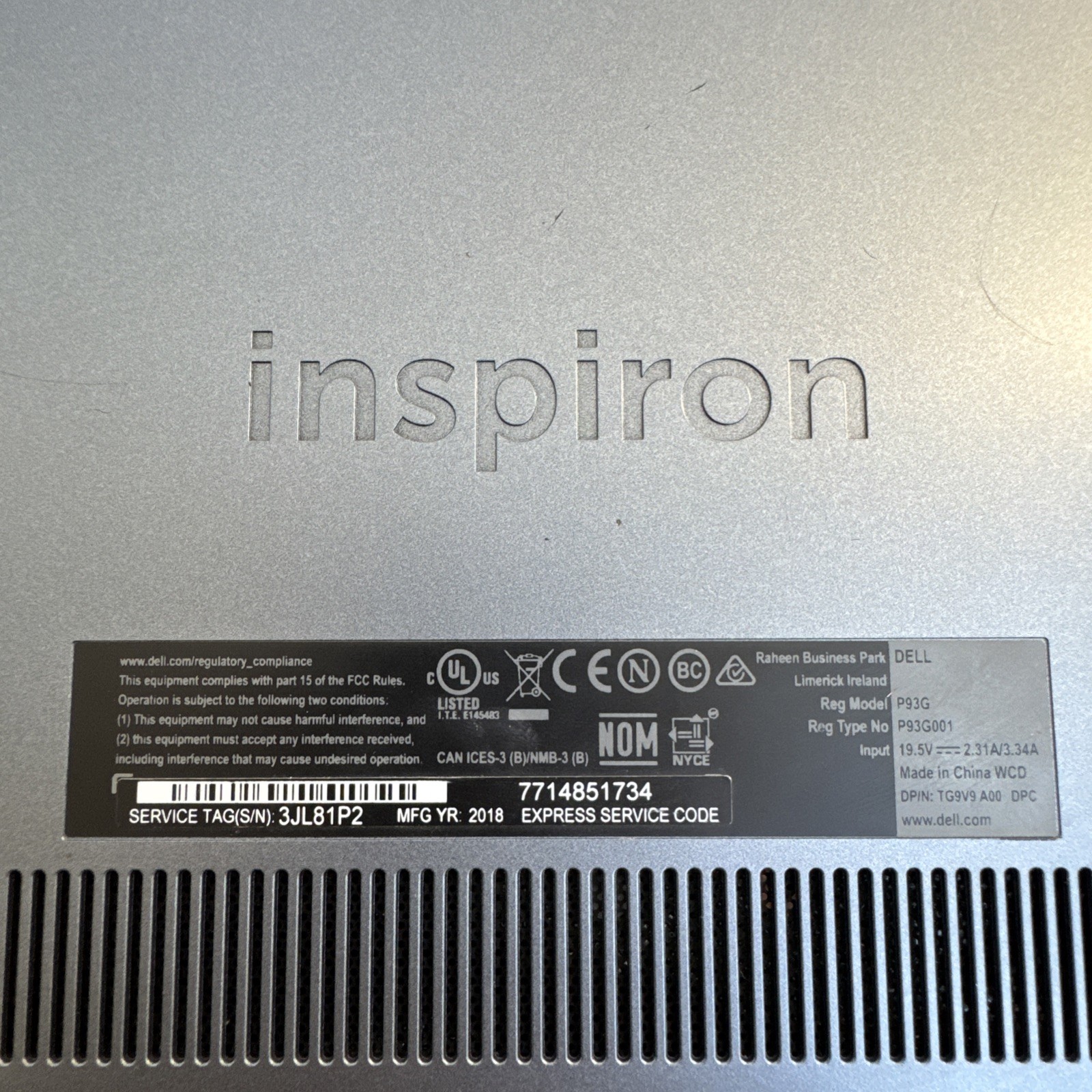 Dell Inspiron 5481 Intel Core i3-8145U @2.3GHz 8GB Ram 256GB SSD Touch W11P