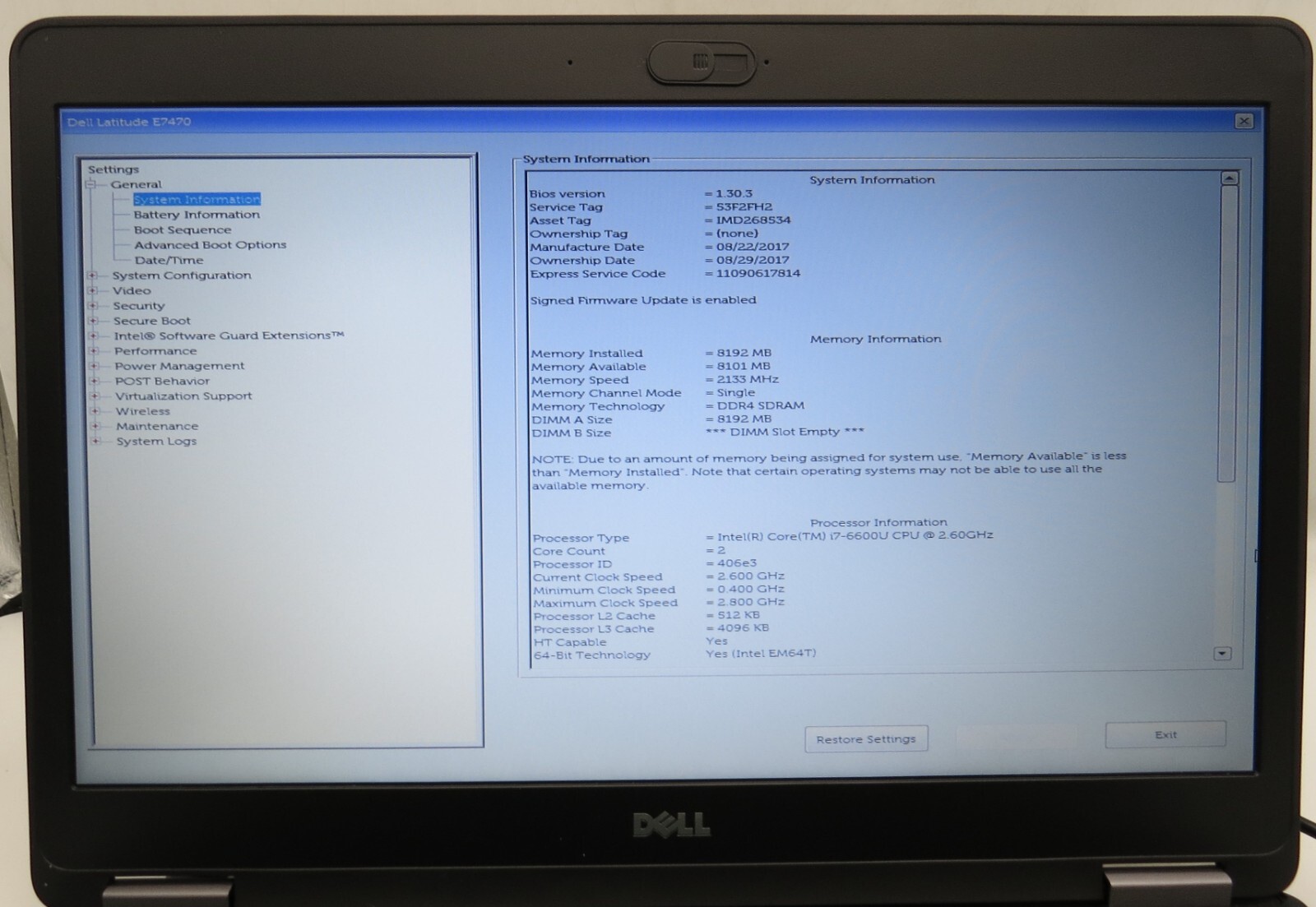 Dell Latitude E7470-14.0″-i7-6600U@2.60GHz-16GB RAM-256GB M.2 SATA- NO OS