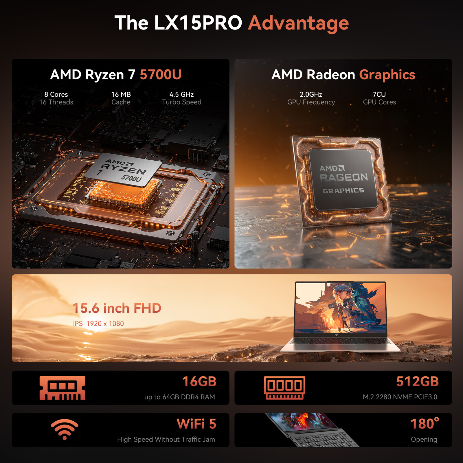 ACEMAGIG 15.6″ Laptop Gameing Computer AMD Ryzen 7 5700U IPS 16GB DDR4 512GB SSD