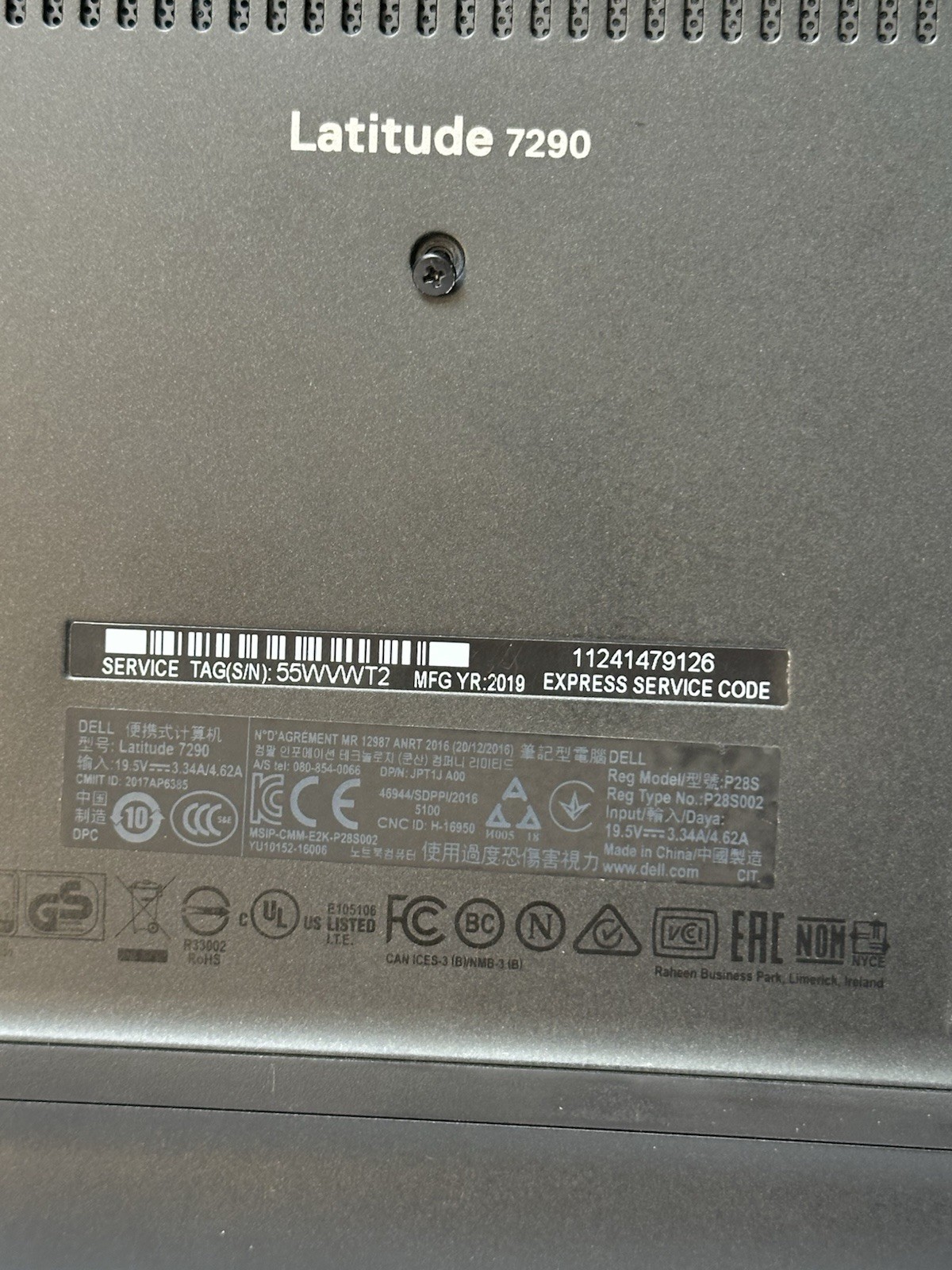 DELL LATITUDE 7290 i7 8th Gen No RAM, NO HDD,No Battery No Power Supply