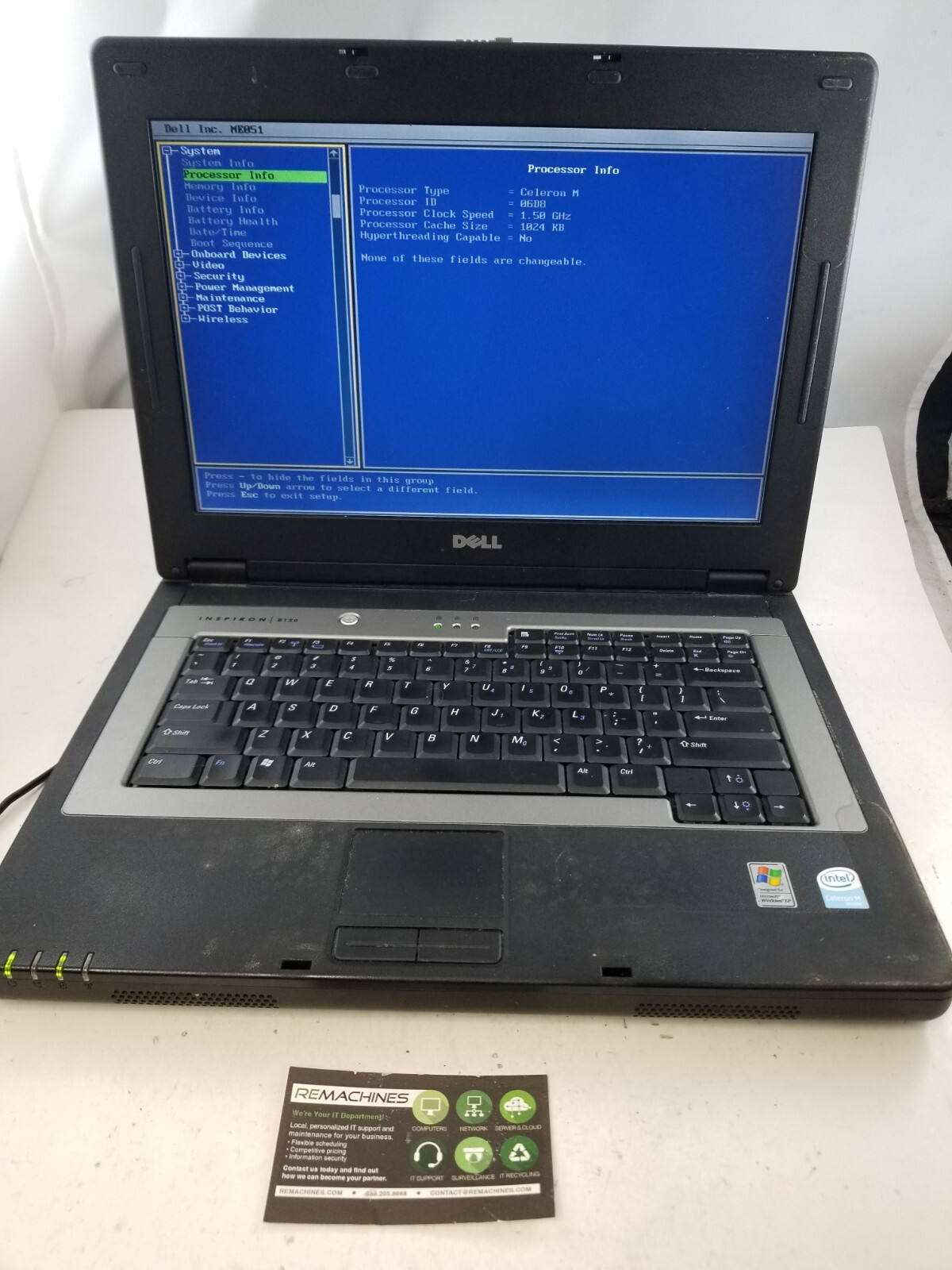 Dell Inspiron B120 Laptop Intel Celeron 1.5GHz 256MB 40GB HDD No OS Read