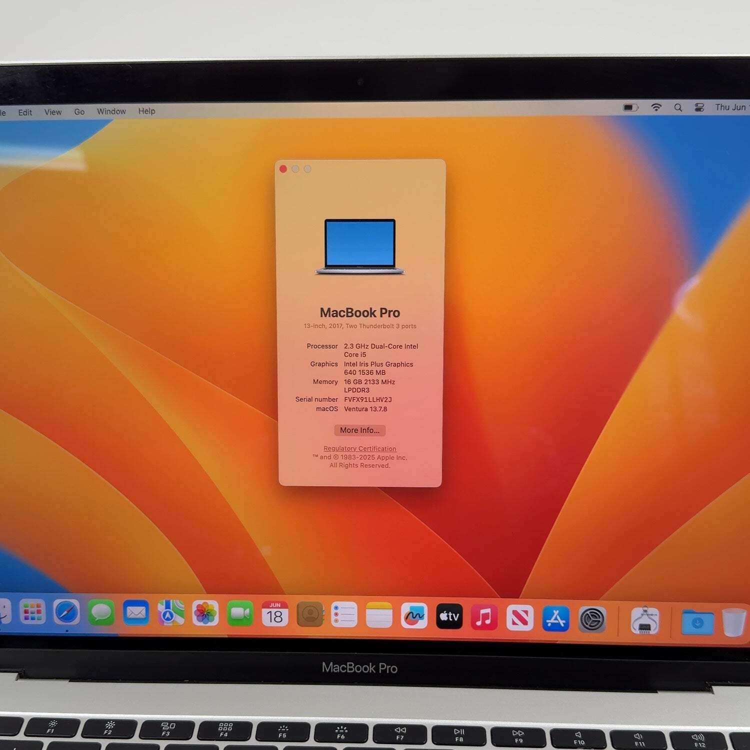 Broken 2017 Apple MacBook Pro 13.3″ i5 2.3GHz 16GB RAM 256GB SSD MPXU2LL/A
