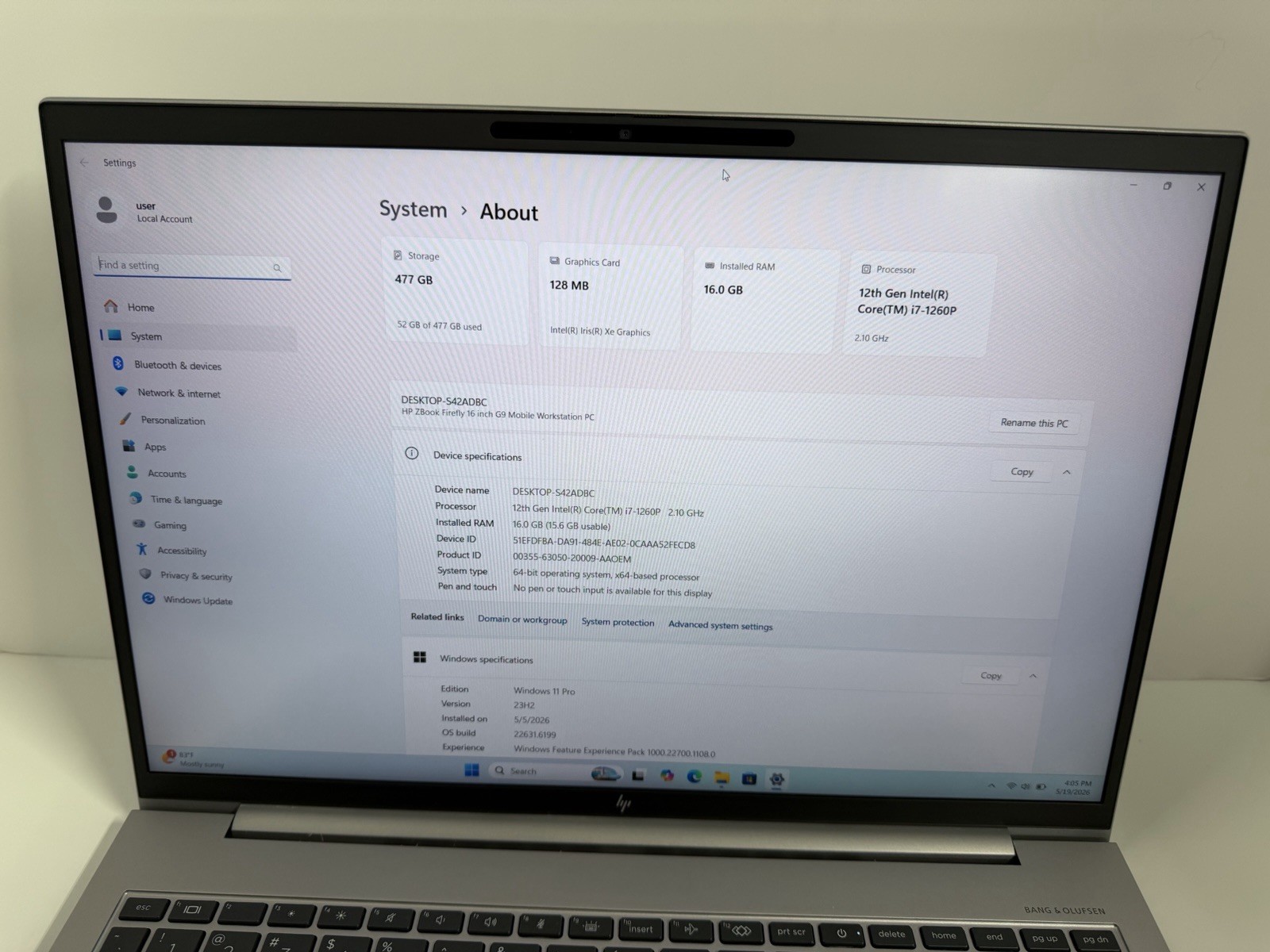 HP ZBook Firefly G9 16 I7-1260P 512GB NVMe 16GB RAM W11P