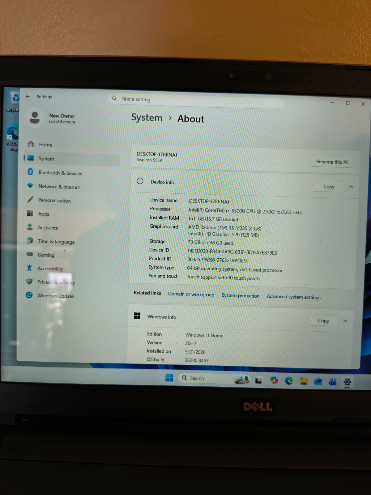 Dell Inspiron 15-5559 Touch/Bklt KB Core i7 6thGen 16GB 256GB SSD Win11Hm