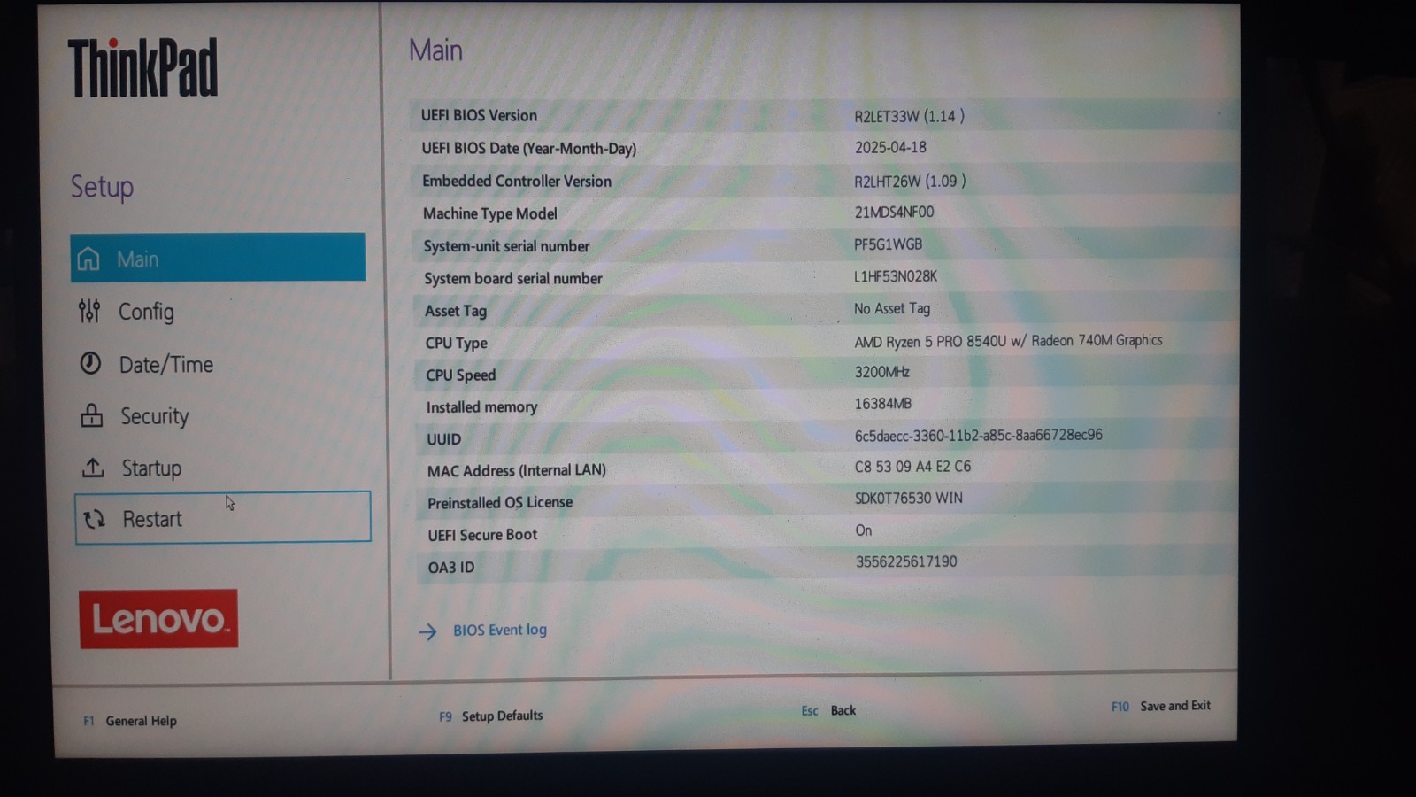 Lenovo ThinkPad T14 Gen5 / Ryzen 5 Pro 8540U / 16GB / 512G *June 2029.*