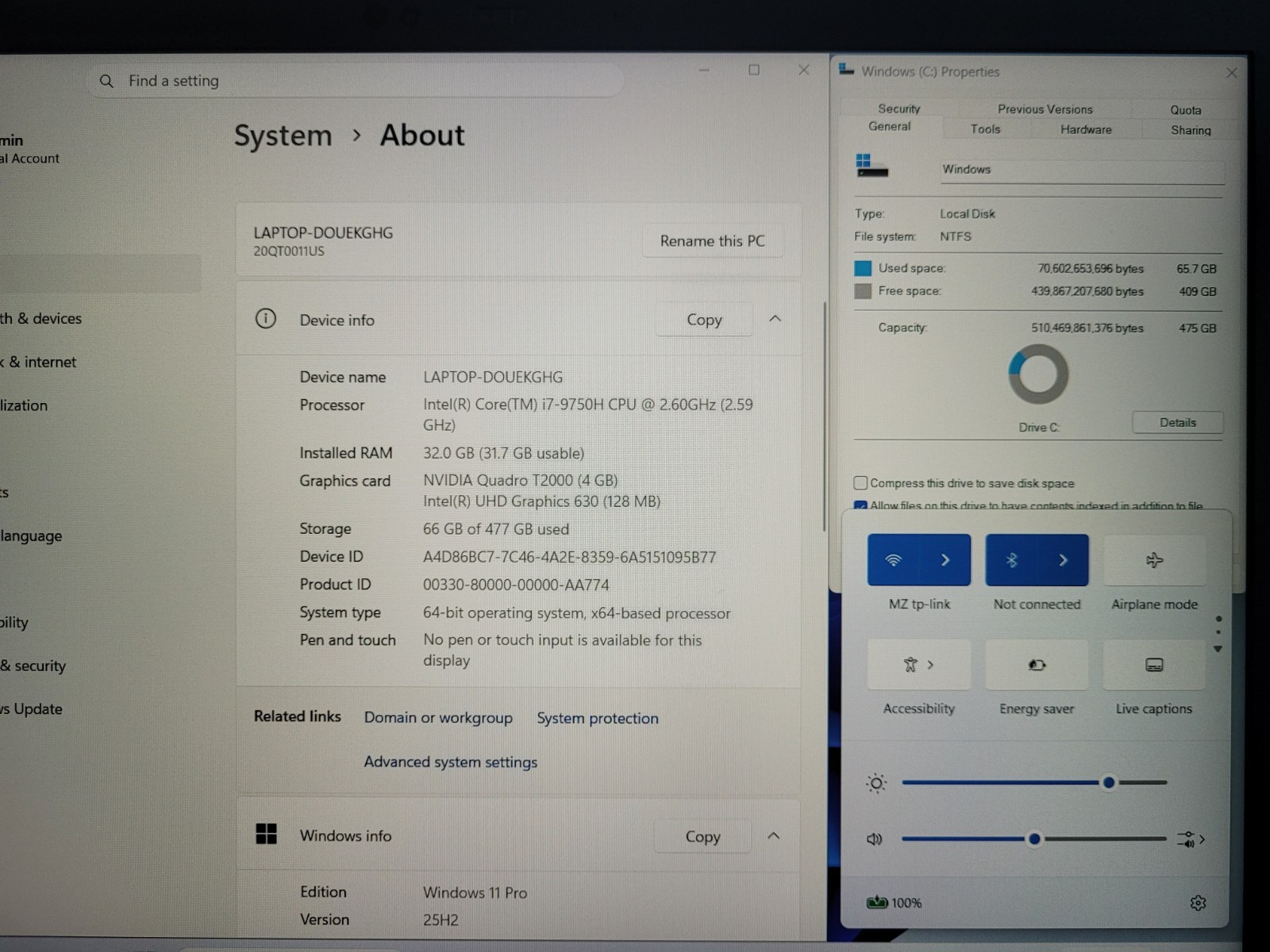 Lenovo ThinkPad P1 Gen 2 15.6″ i7-9750H 512GB NVMe SSD 32GB Win11P Quadro T2000