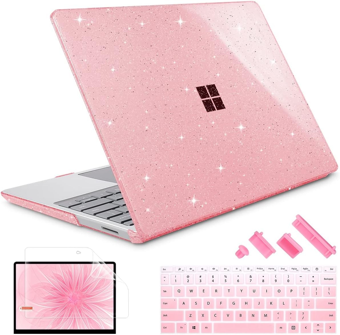 Case for 13.5″ Microsoft Surface Laptop 5/4/3 with Metal Palm Rest, Sparkly Pink