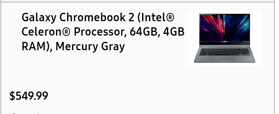 Samsung Galaxy Chromebook 2 13.3″ Intel Celeron Processor, 64GB, 4GB RAM, Gray