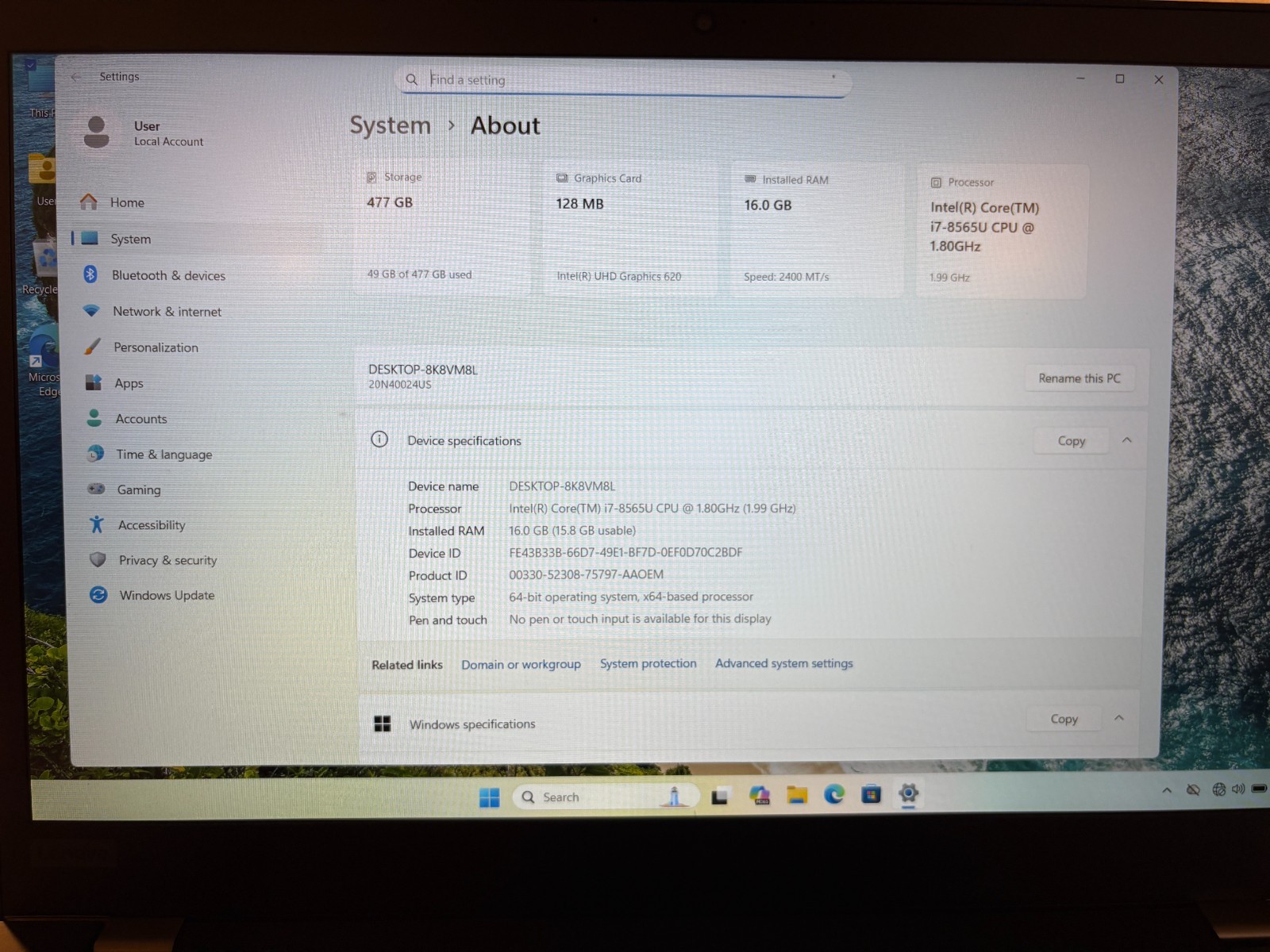 Lenovo ThinkPad T590 i7-8565U 16GB RAM 512GB SSD Windows 11 Pro 15.6″ Laptop