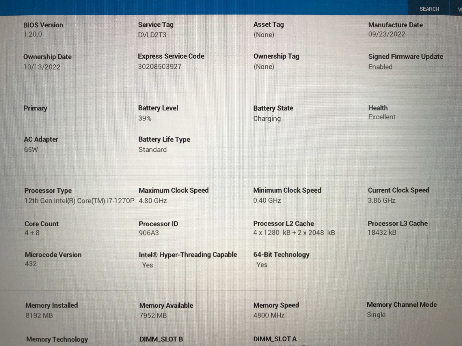 Dell Latitude 5431 / Intel Core i7-1270P 3.86GHz / 8GB RAM / No SSD