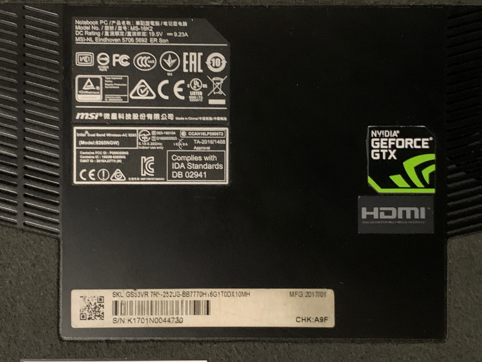 MSI Stealth GS63VR Pro i7-7700HQ 16GB RAM 256GB SSD 1TB SSD GTX 1060