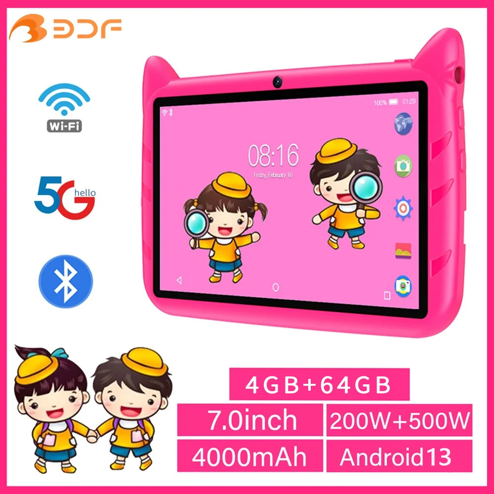 BDF 7 Inch Kid Tablet Android 13, 4GB RAM 64GB ROM,1TB Expand,5G WiFi,4000MAH Ba