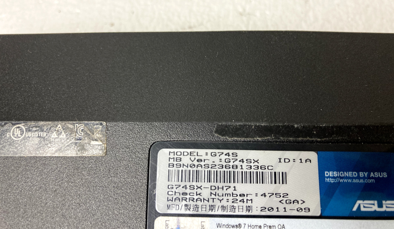Asus G74S 17.3″ Intel i7-2670QM @2.20GHz 12GB RAM NO HDD W/ Caddy Parts *READ