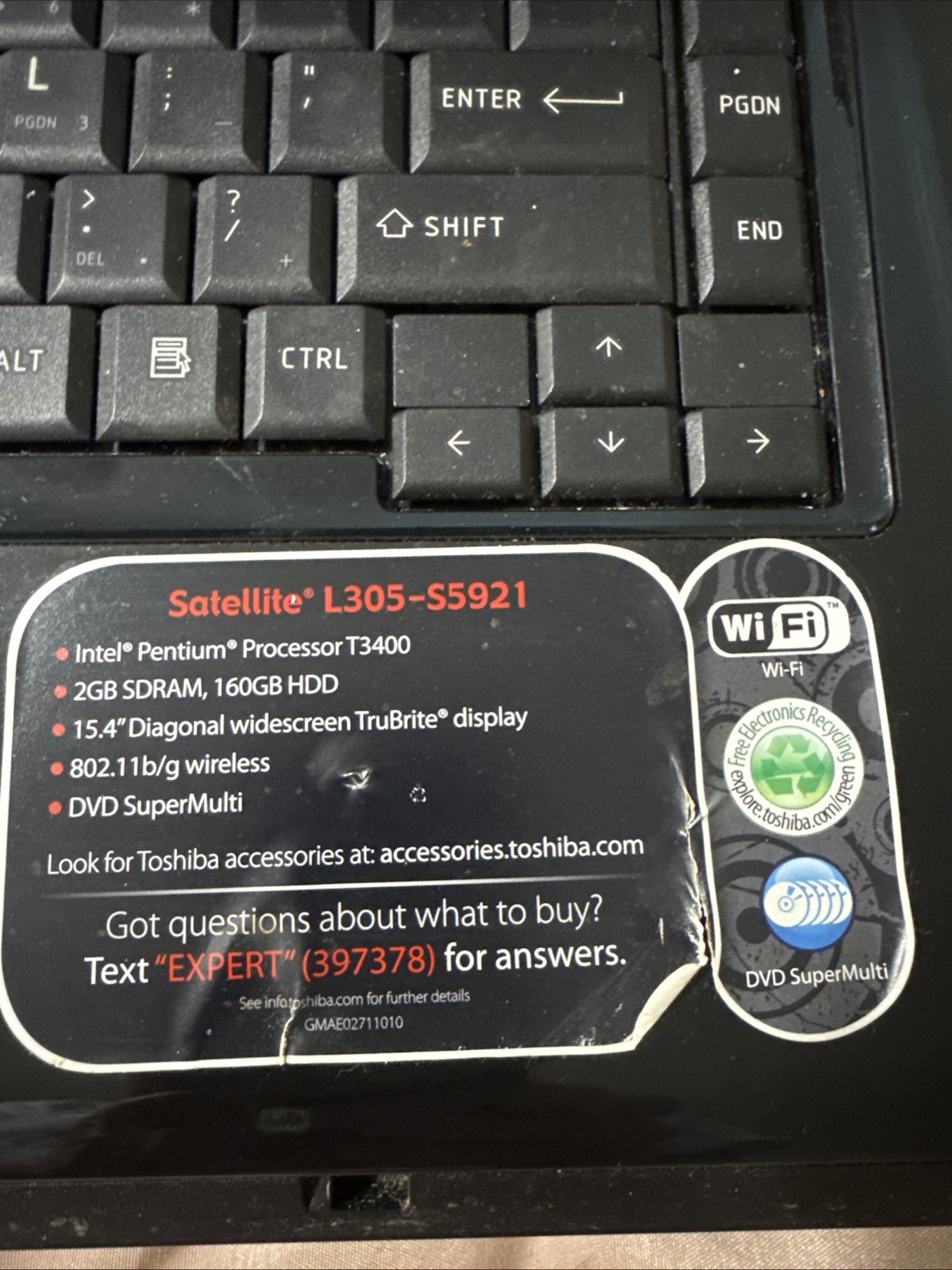 Toshiba Intel Pentium Laptop PSLB8U-079025 Satellite L305-S5921 System Unit